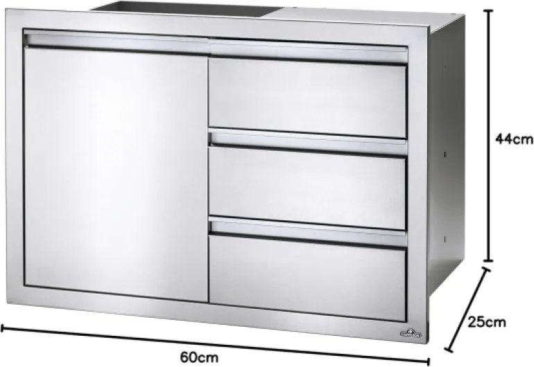 Module encastrable 3 tiroirs + 1 Porte pour Cuisine d'extérieur