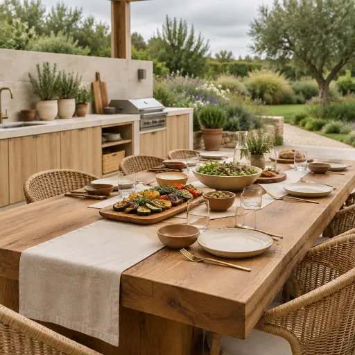 Une table en bois massif pour sublimer la cuisine extérieure et le jardin