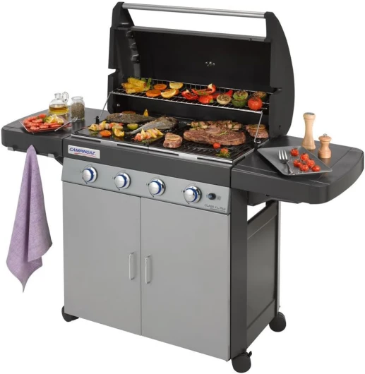 Campingaz Barbecue à gaz Class 4 L Plus, 4 brûleurs, Puissance 12.8kW, Système de nettoyage facile InstaClean, Grille et plancha en fonte double émaillage, 2 tablettes latérales Barbecue Seul