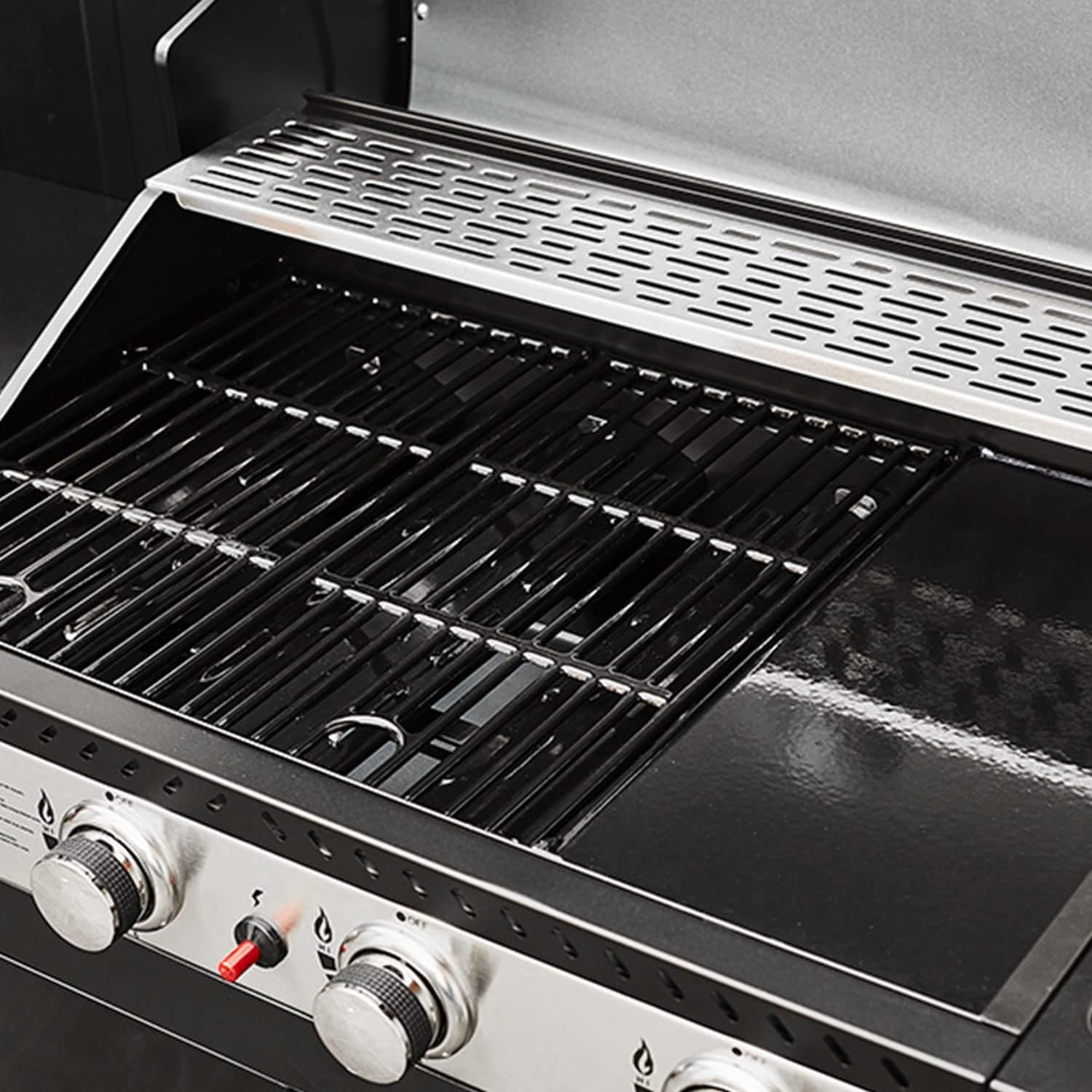 Cook’in Garden - Cuisine Extérieure Modulable FIDGI 4, Barbecue au Gaz, 4 Brûleurs avec Thermomètre, Meuble d’Appoint Desserte et Évier, Structure Métal, Noir