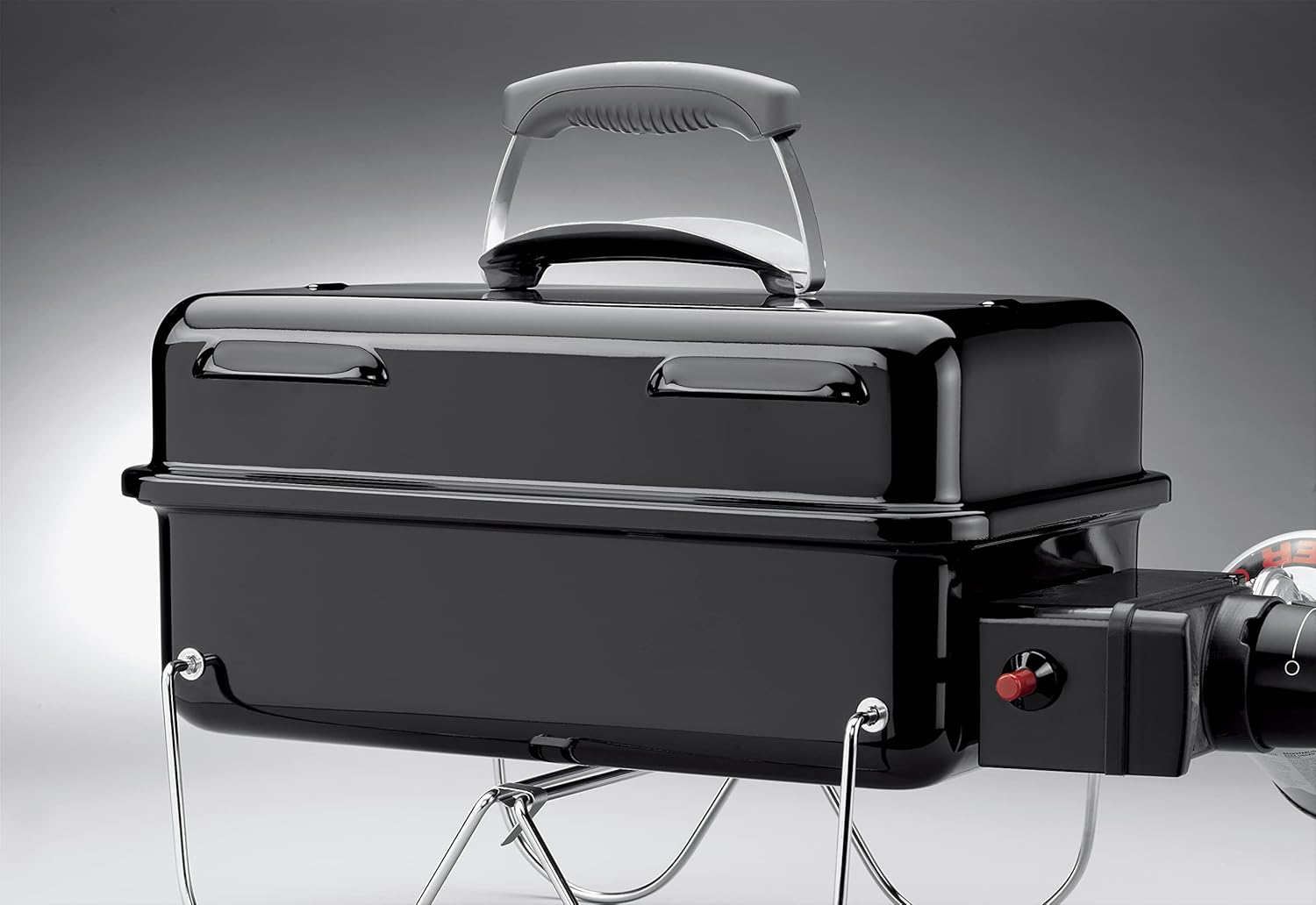 Barbecue à gaz Go‑Anywhere/Barbecue Portable, Pieds repliables, allumage piezo, revêtement Durable, Barbecue de Camping léger et Compact pour l'extérieur, Surface de Cuisson 42 x 26cm, Noir
