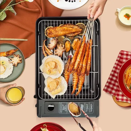 SMH LINE Kit barbecue à gaz 2 en 1 - Barbecue de camping - Barbecue de table - Mallette portable - Accessoires inclus - Grille de barbecue