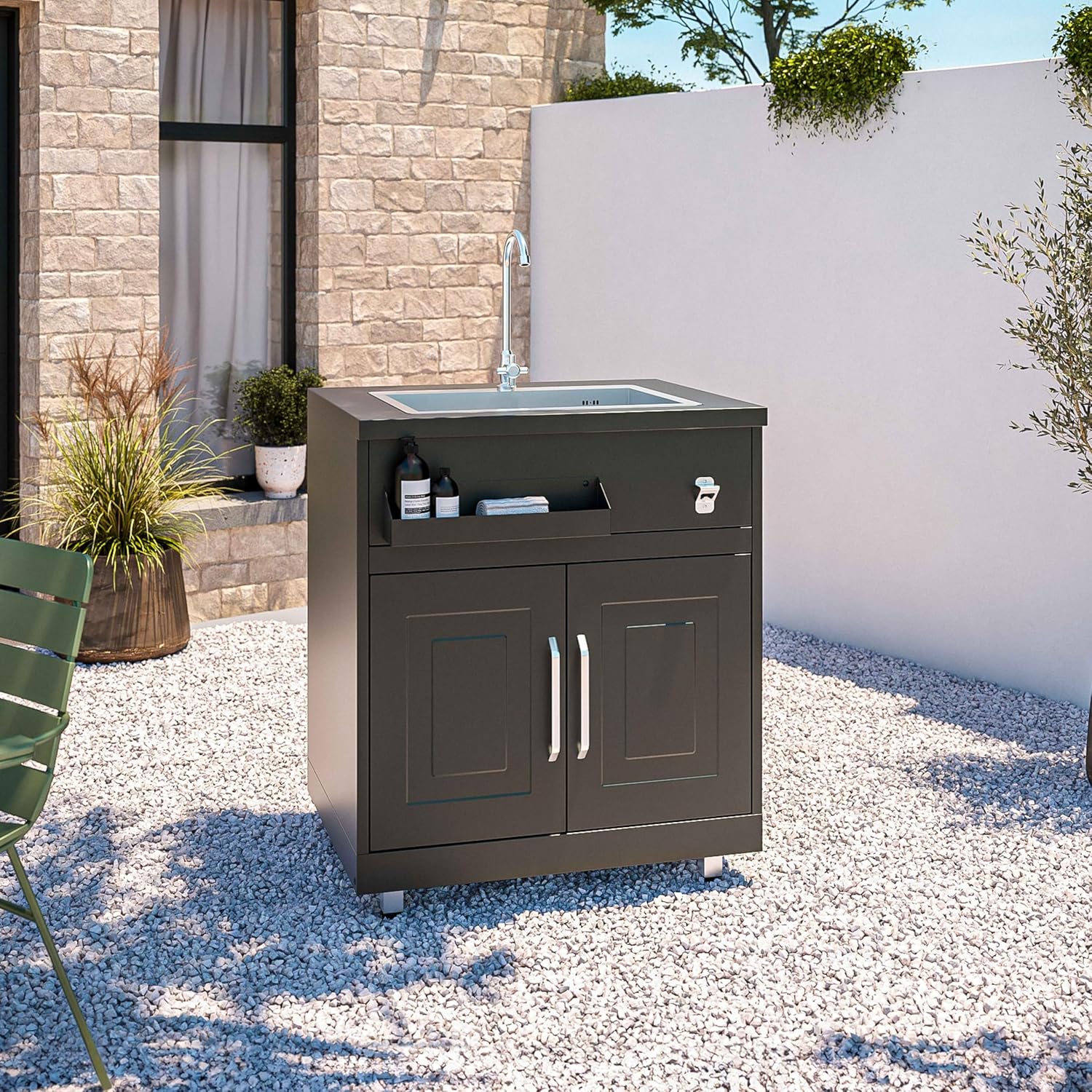 Oviala Meuble évier 2 Portes pour Cuisine extérieure Noir