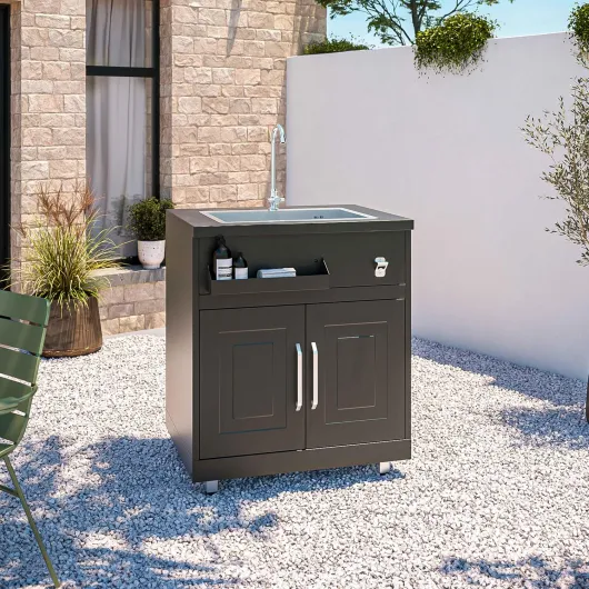 Oviala Meuble évier 2 Portes pour Cuisine extérieure Noir