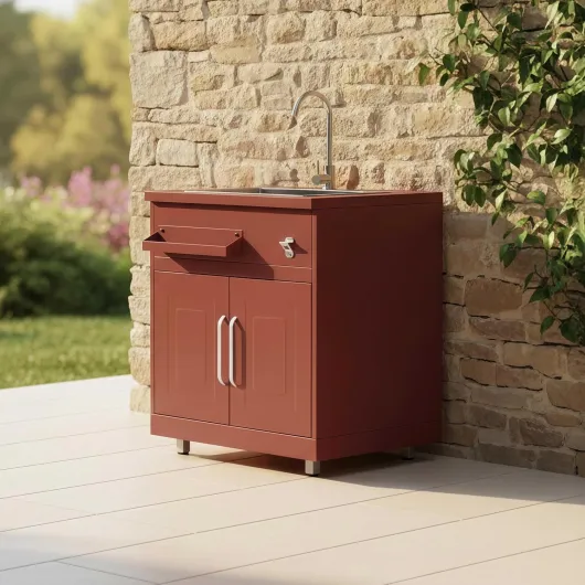 Oviala Meuble évier 2 Portes pour Cuisine extérieure Brique