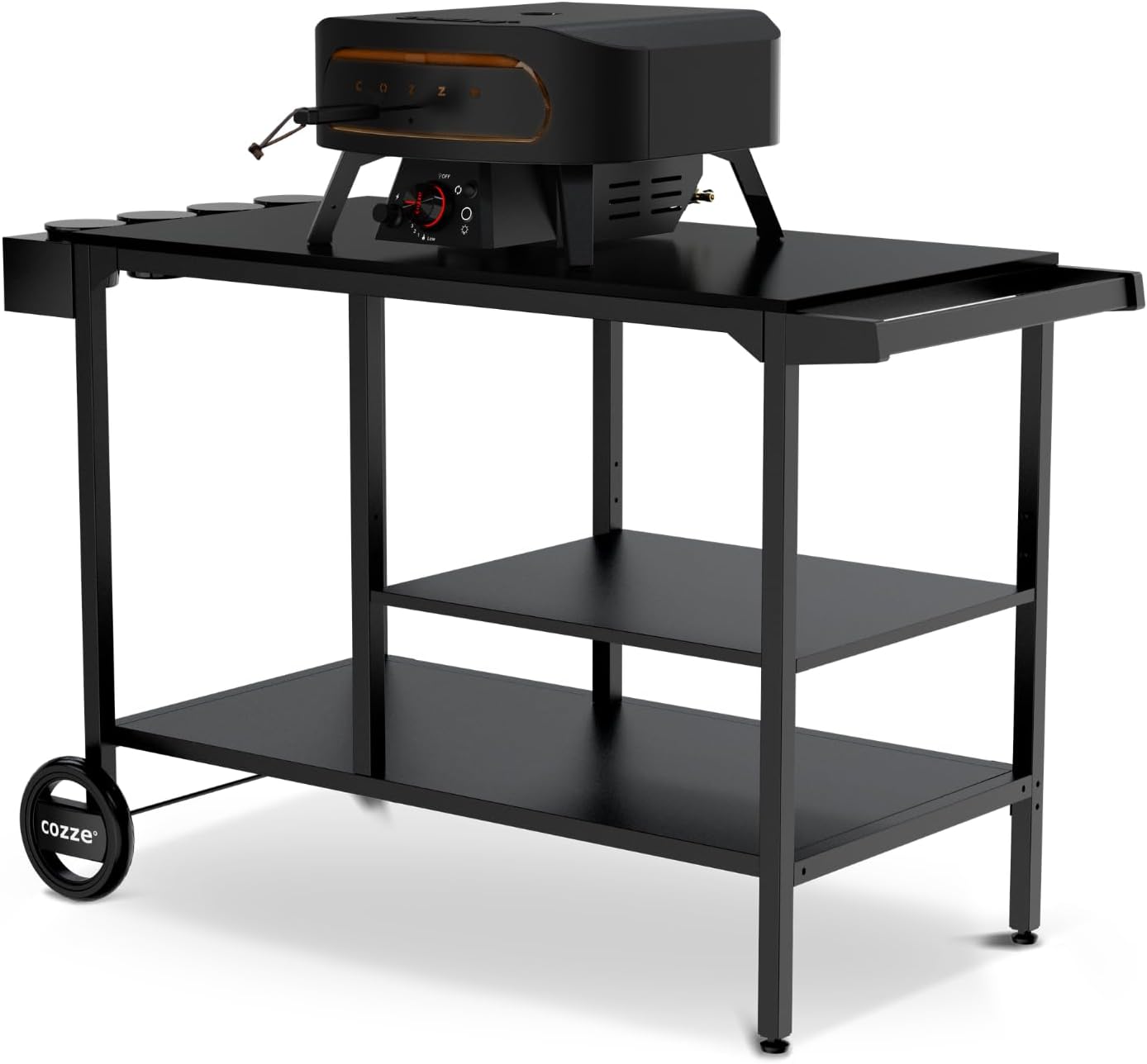 ® BBQ Station, Chariot de Cuisine extérieure sur Roues, étagère réglable 3 Niveaux pour Four à Pizza, Acier zingué thermolaqué, Charge Max 100 kg, 115 x 60 x 90 cm, Noir Station barbecue – 90×115×60 cm