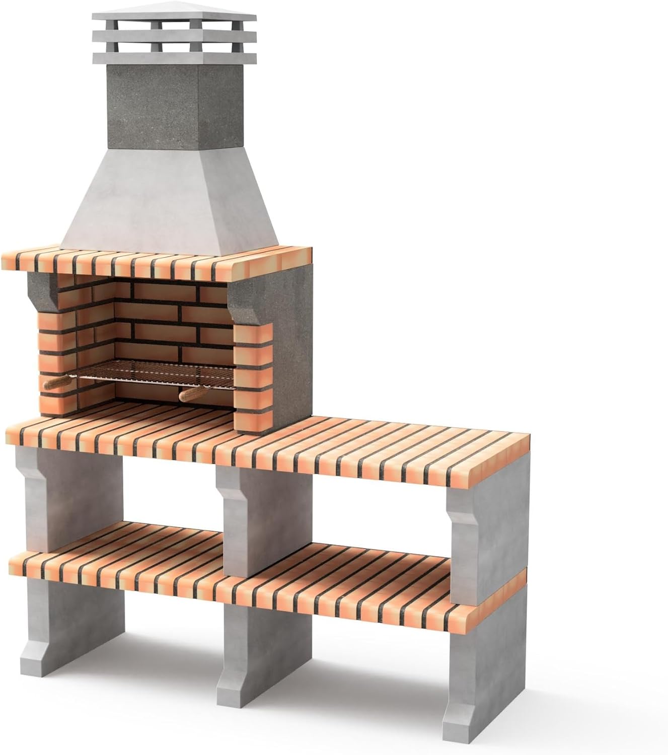 MOVELAR - Barbecue en Béton Préfabriqué au Bois et au Charbon Modèle Liz Plus XL (Gris et Orange - 146 x 58 x 217 cm) REF: M00335 - Cuisine d'Extérieur pour Jardin et Terrasse AVEC METAL RACK