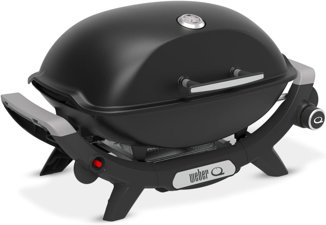 Q2100N 1501081 Barbecue à gaz, surface du grill de 53 x 38 cm, 1 brûleur, couvercle haut, grille à 2 sections en fonte émaillée en porcelaine Noir