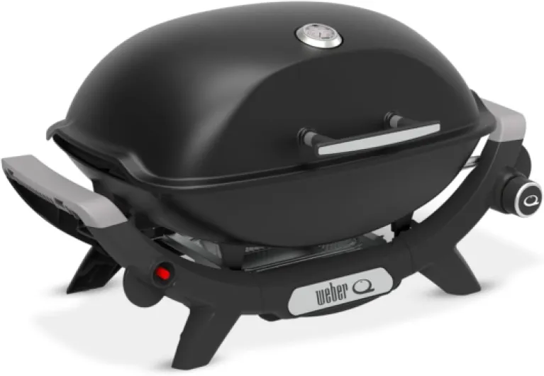 Q2100N 1501081 Barbecue à gaz, surface du grill de 53 x 38 cm, 1 brûleur, couvercle haut, grille à 2 sections en fonte émaillée en porcelaine Noir