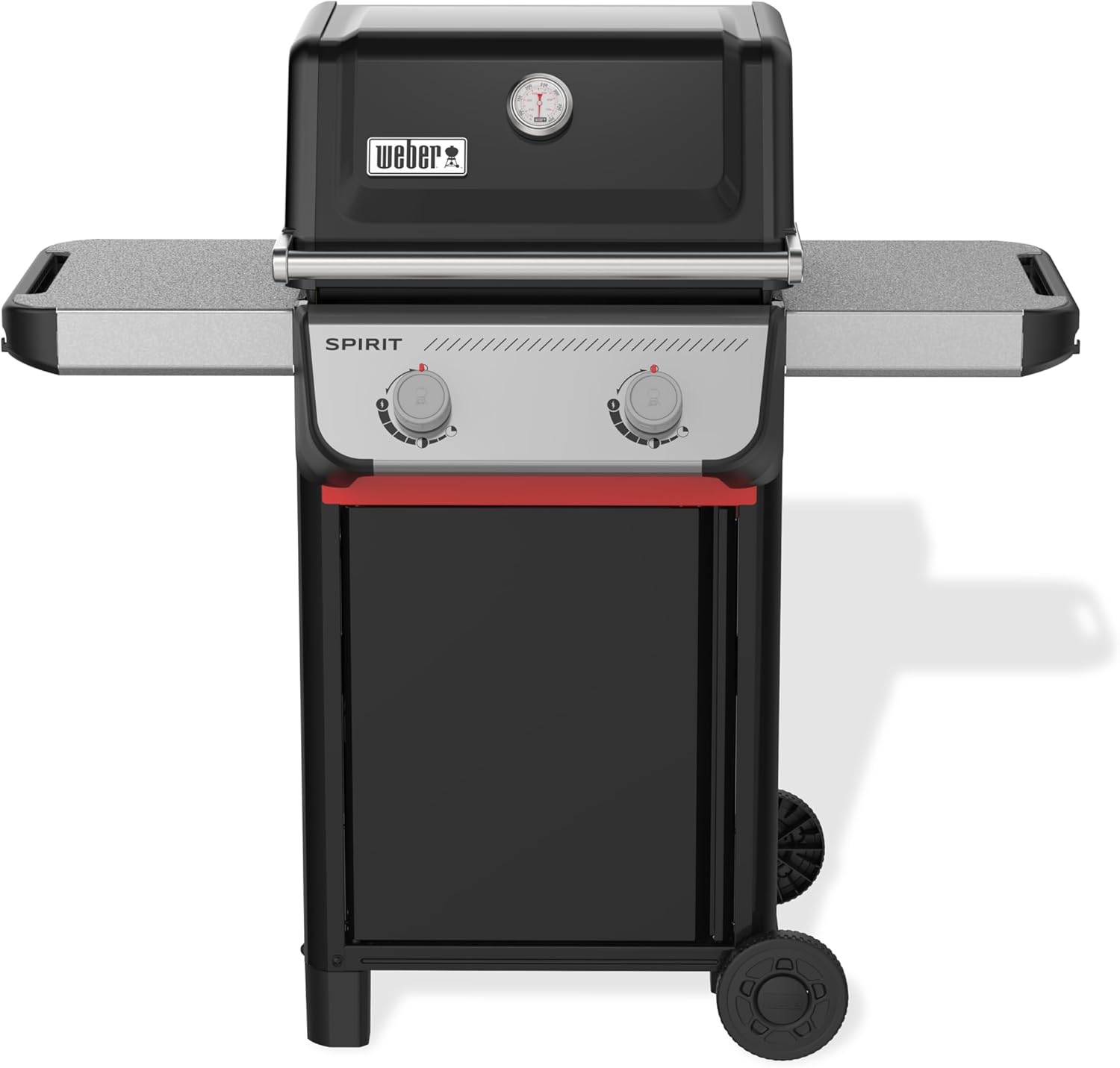 Barbecue à gaz Spirit E-210/2 brûleurs, système de cuisson puissant, surface de cuisson de 51 x 46 cm, tablettes latérales intégrées, noir/argent