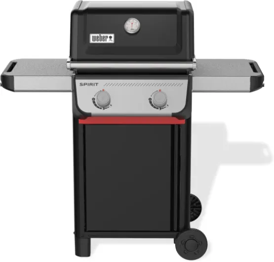 Barbecue à gaz Spirit E-210/2 brûleurs, système de cuisson puissant, surface de cuisson de 51 x 46 cm, tablettes latérales intégrées, noir/argent