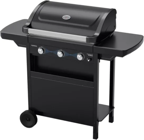 Barbecue à gaz Compact 3L Dualgas - 7,5 kW - Chariot gril à gaz avec 3 brûleurs - Système double alimentation : gaz naturel et GPL - Couvercle avec thermomètre - Plateau de collecte de