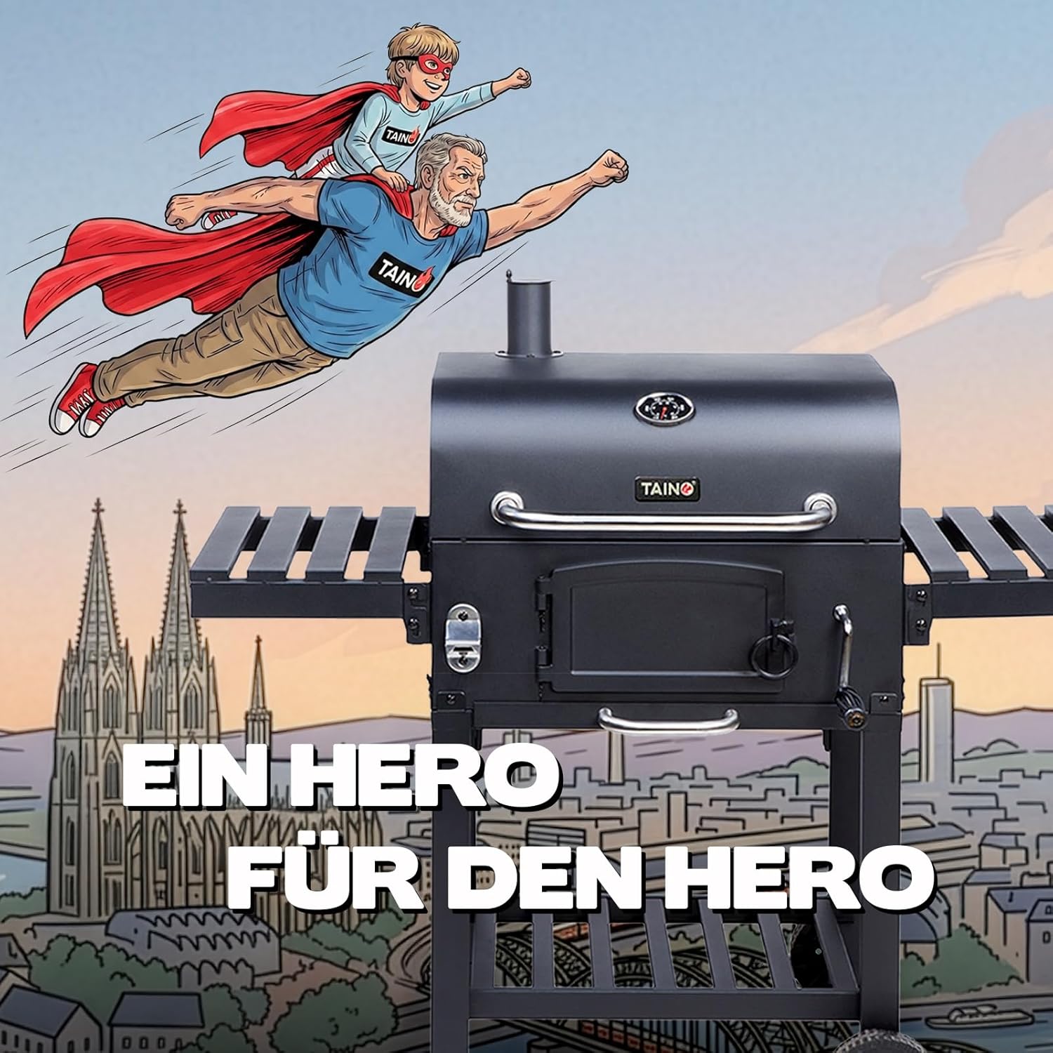 TAINO HERO XL Barbecue fumoir au charbon de bois avec accessoires