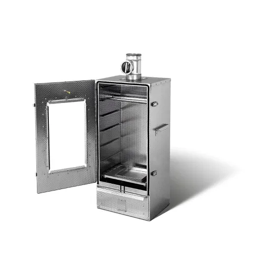 SMOKI Räuchertechnik, Smoki Fumoir isolé avec fenêtre en acier inoxydable Cr gaufré 85 x 39 x 33 cm