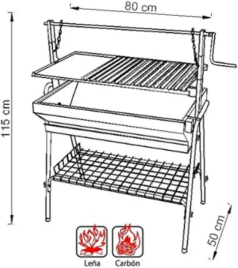 IMEX El Zorro 71764 Barbecue avec parrilla-plancha et élévateur, Noir, 80 x 50 x 115 cm