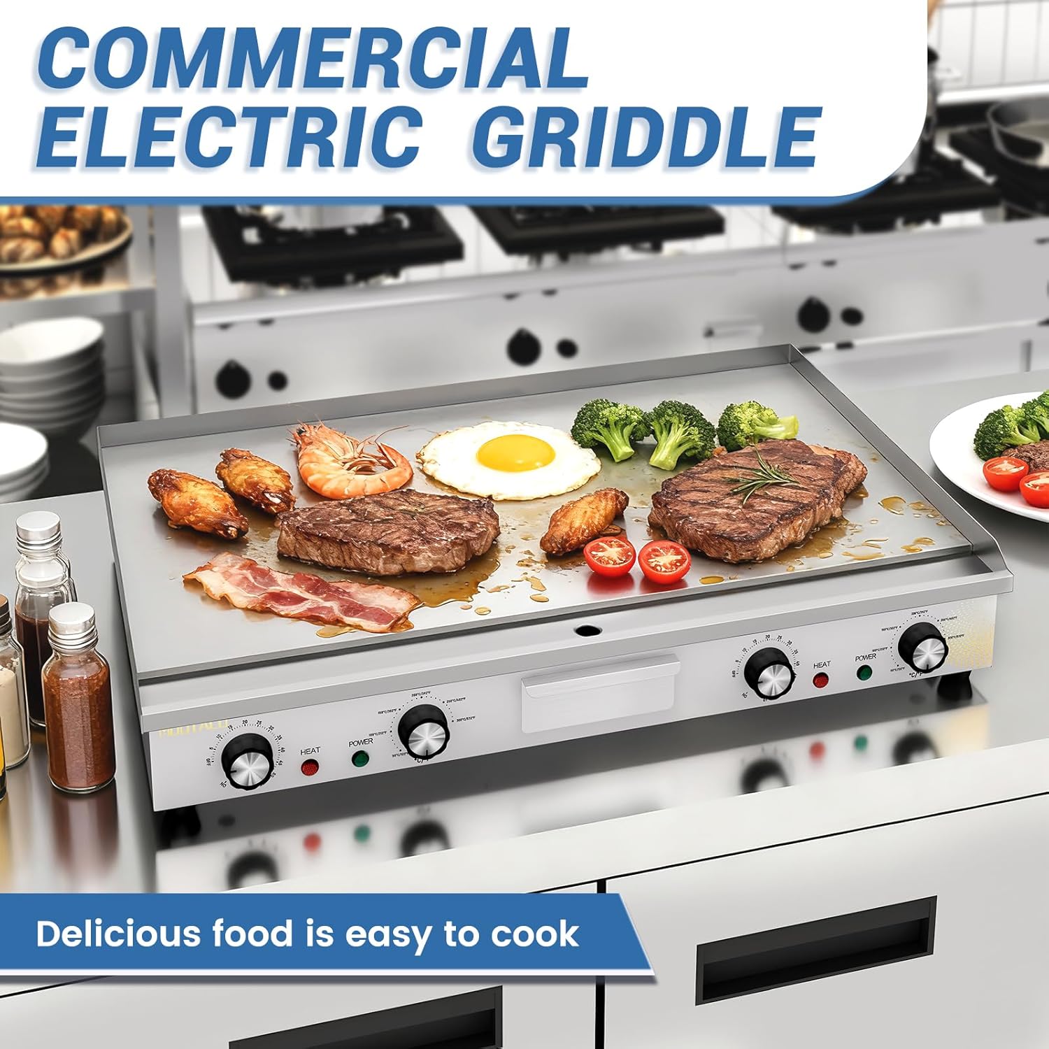 Plancha électrique,commerciale en acier inoxydable,73cm avec contrôle de température réglable,minuterie,barbecue (73 x 40 cm)