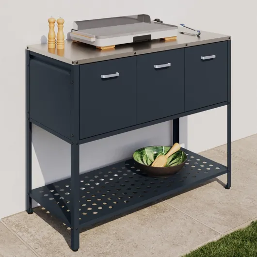 Meuble de Cuisine extérieure Pareo 3 Portes avec 1 étagère en Acier Gris Anthracite