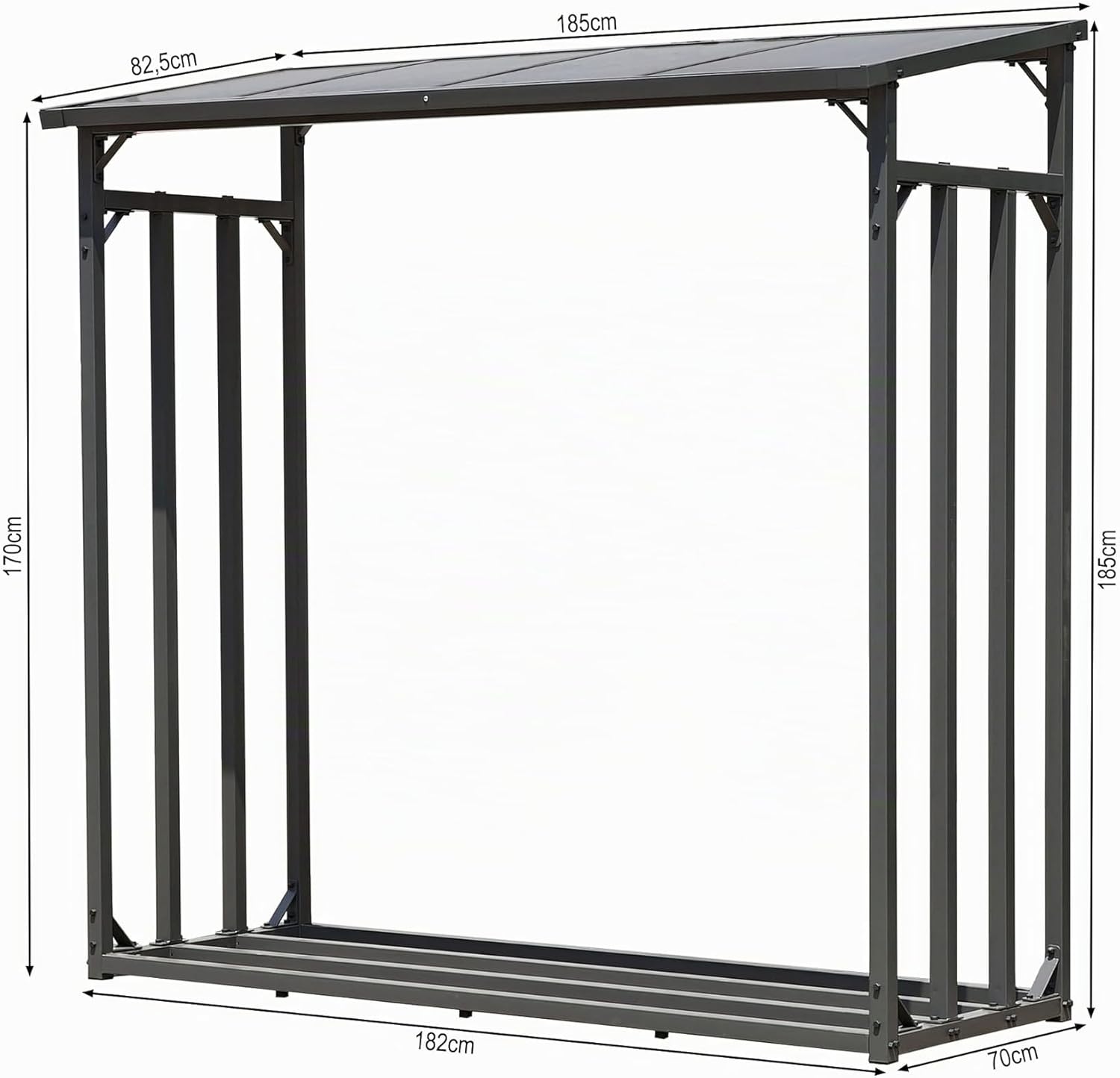Étagère en métal pour Bois de cheminée Anthracite 185 x 70 x 185 cm Distance Entre Les Bois 2,3 m3 185 x 70 x 185 cm Sans Protection