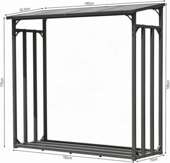 Étagère en métal pour Bois de cheminée Anthracite XXL 185 x 70 x 185 cm Distance Entre Les Bois 2,3 m³ avec protection contre les intempéries Noir 185 x 70 x 185 cm Avec Protection