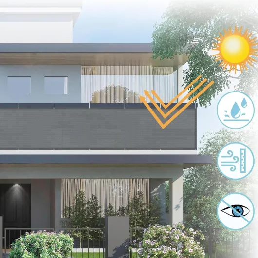 Brise Vue Balcon 90x500cm Imperméable Cache Vue Balcon Protection UV Opaque Résistant aux Contre Vent avec Trous et Serre Câbles pour Exterieur Terrasse-Anthracite 0.9x5m Anthracite
