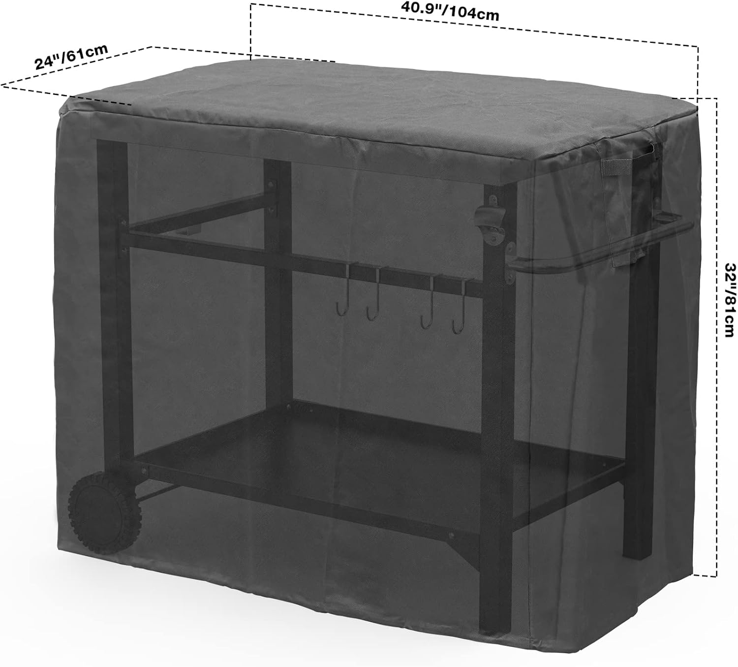 104 x 61 x 81 cm Housse de Chariot Plancha Exterieur - Bâche de Protection pour Barbecue - Oxford 600D - Imperméable - Anti-UV - Cordon de Serrage - Accessoire pour Barbecue FIts 40 inch Keter