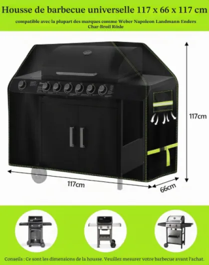 VDISRR Housse Barbecue Exterieur, Résistante de 600D Oxford Housse Plancha Impermeable 117 x 66 x 117 cm Bâche de Protection avec Bouche D'aération Anti-UV/Anti-l'eau/Anti Vent/Antipoussière