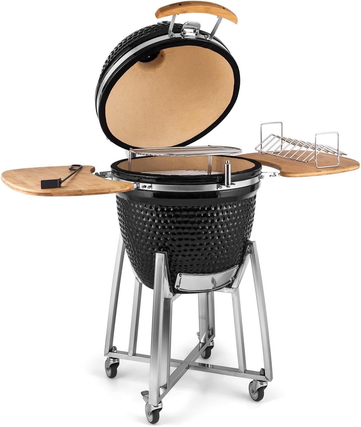 Kingsize Kamado Grill (barbecue en céramique, très large set d'accessoires : pierre à pizza, pierre déflecteur, 2 étages grill, rack pour les côtes de porc, etc.)