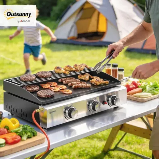 Test Outsunny Plancha Gaz 3 brûleurs : la petite plancha qui fait le job pour les repas en terrasse
