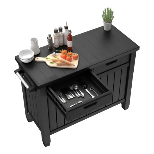 Keter Meuble Barbecue Unity XL, idéal comme Support pour la préparation du Barbecue, 134 x 51,7 x 90 cm, Graphite