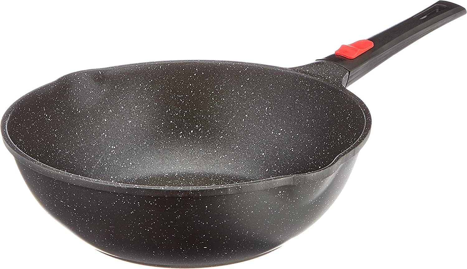 Wok 30 cm - Manche Amovible - Fonte d'Aluminium - Revêtement pierre - Couvercle en Verre - Tous Feux dont Induction - Sans PFOA - 0008057, Noir 30 cm Unique
