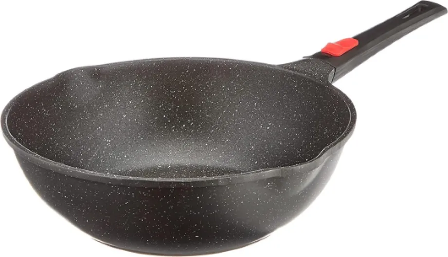 Wok 30 cm - Manche Amovible - Fonte d'Aluminium - Revêtement pierre - Couvercle en Verre - Tous Feux dont Induction - Sans PFOA - 0008057, Noir 30 cm Unique
