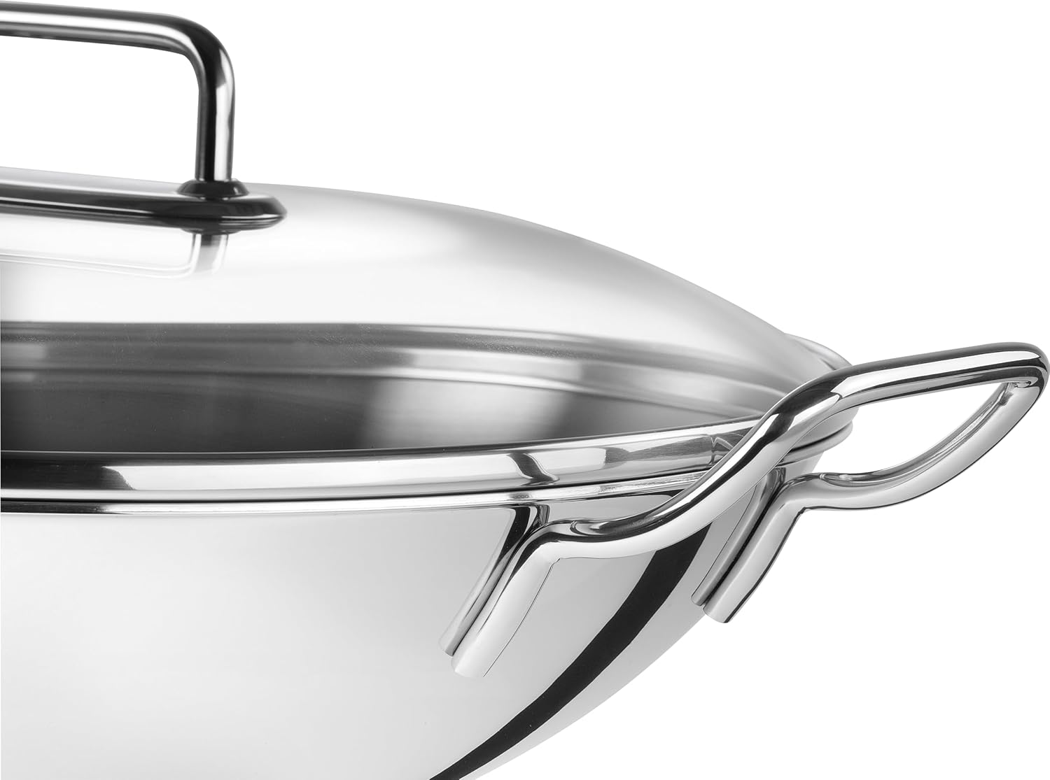 Plus wok inox sans revêtement avec couvercle en verre, compatible four et induction, Ø 32 cm, argent