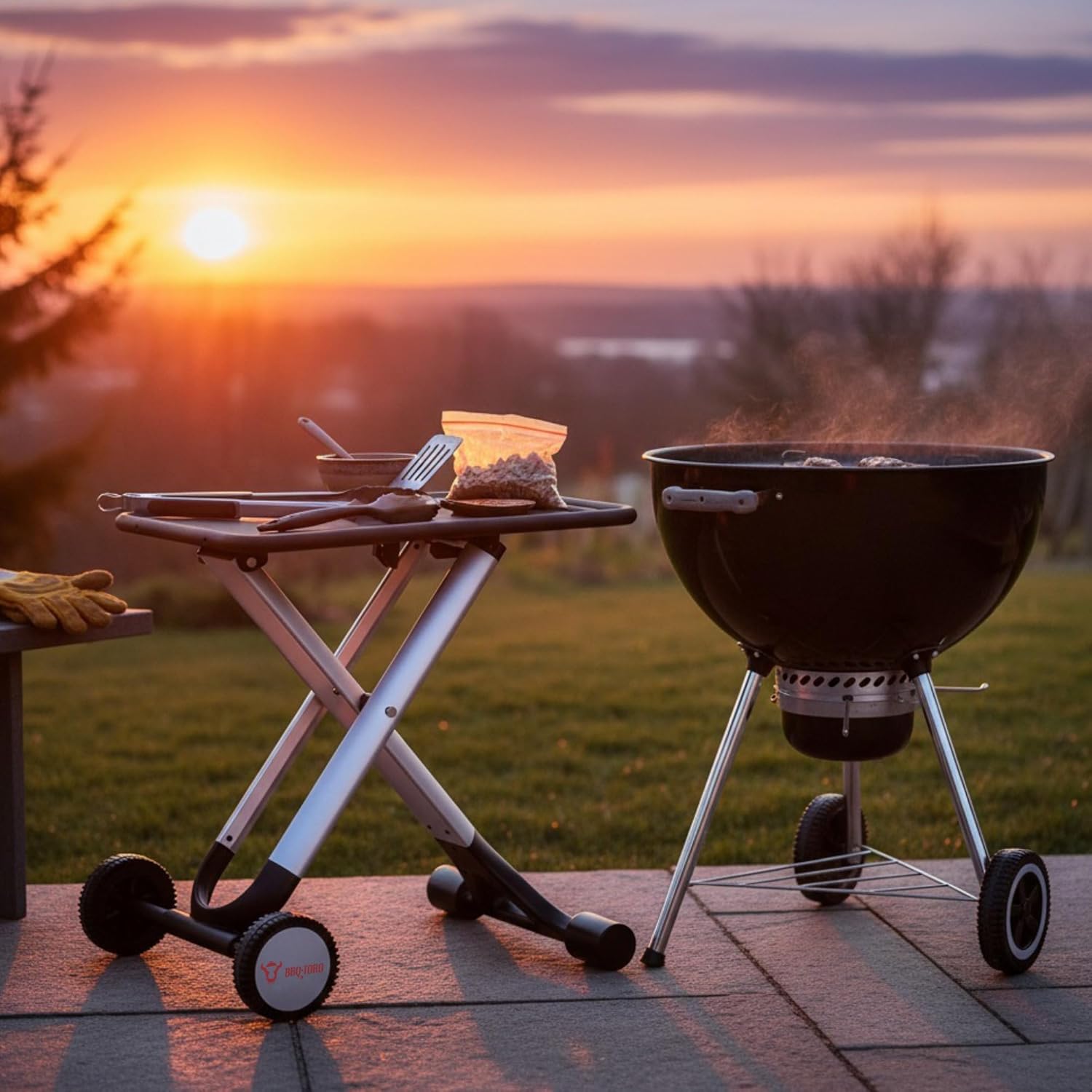BBQ-Toro Table Pliante Chariot ,Table d'appoint en Aluminium avec Surface de Travail en métal pour Barbecue & Cuisine d'extérieur, Pliable pour Griller