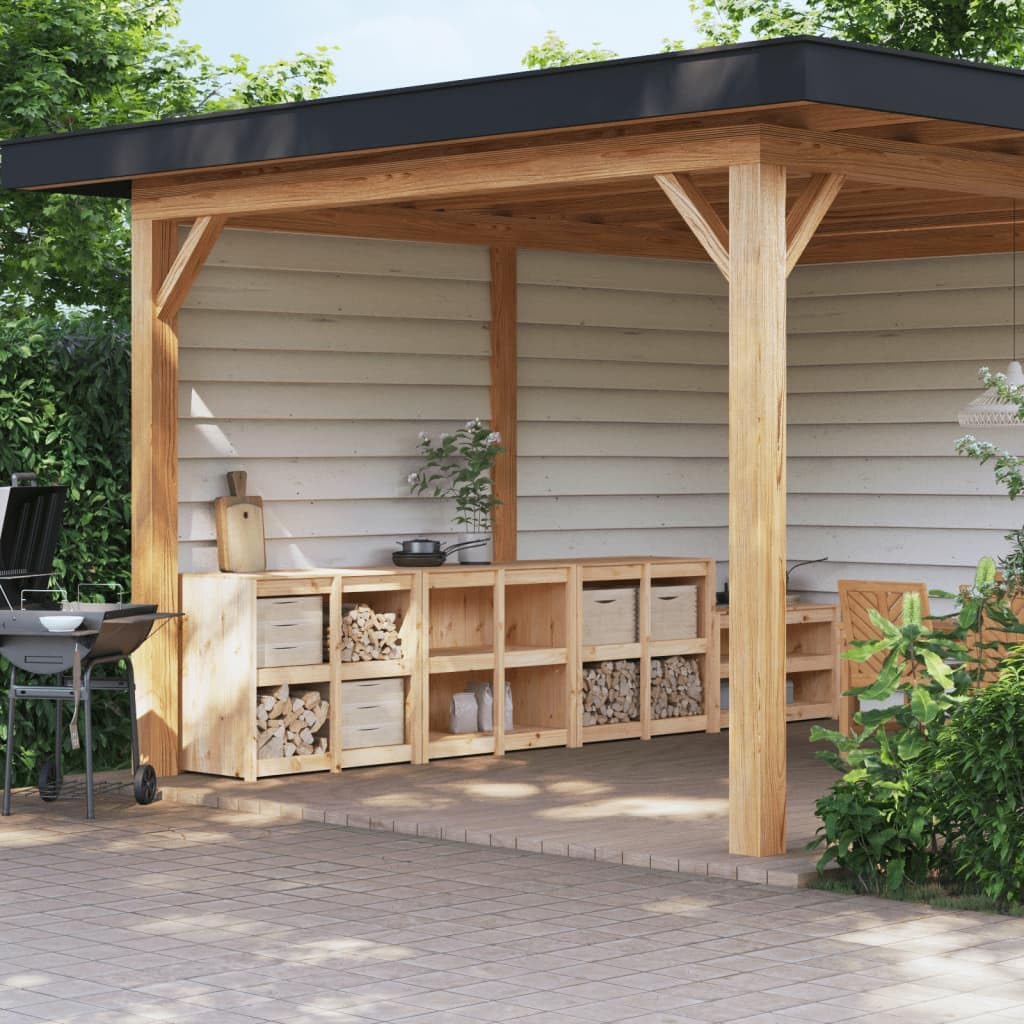 Makastle Armoires de Cuisine d'Extérieur en Bois de Pin Massif, 106 x 55 x 92 cm, Marron, Lot de 3, Design Modulaire
