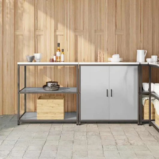 HATTEM Lot de 2 armoires de cuisine d'extérieur en acier inoxydable, étagère de cuisine argentée et armoire de rangement avec 4 étagères pour jardin et terrasse, 90 x 50 x 92 cm Argenté 180 x 50 x 92 cm