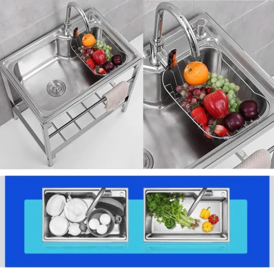 Évier en Acier Inoxydable,Évier de Cuisine Lavabo à Une Cuve,Evier Buanderie Simple avec Robinet, Evier Restaurant Commercial avec Établi et Robinet,pour buanderie/arrière-Cour/Garage (Size : 68 * 44 68*44cm