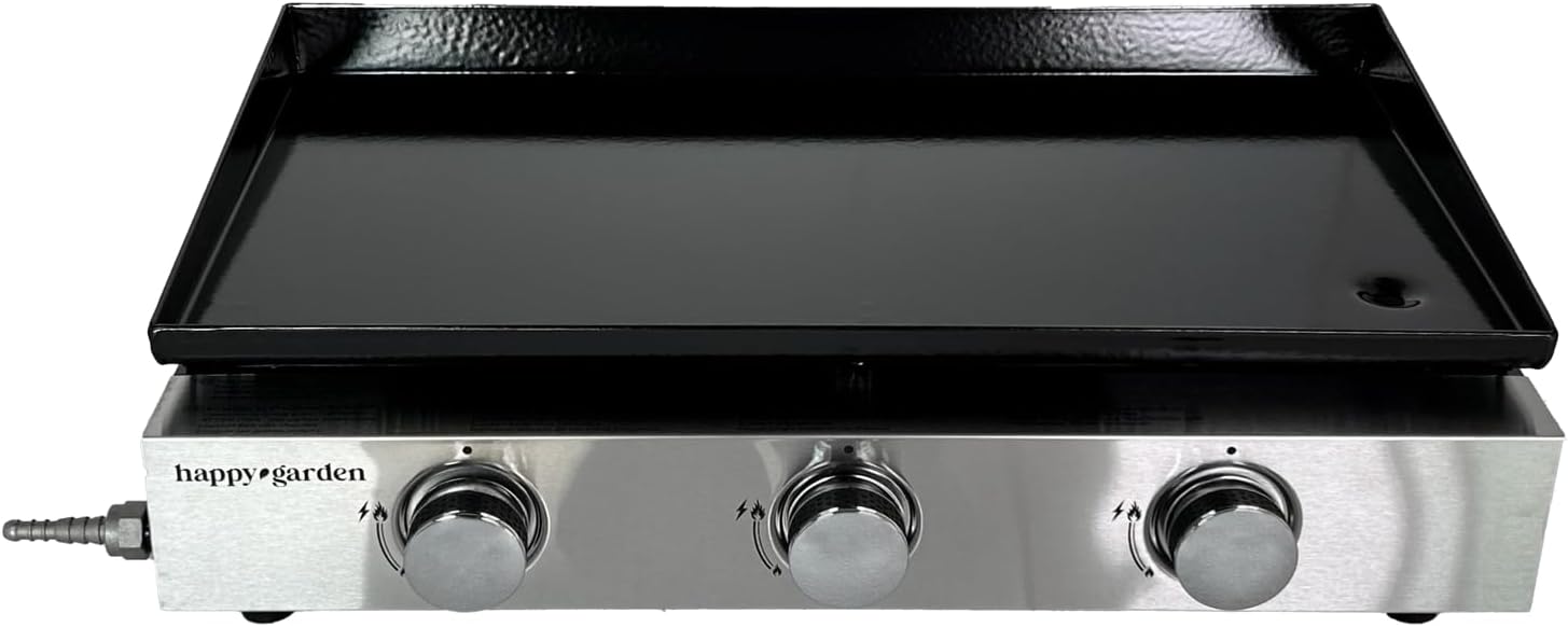 Plancha Gaz MÉRIDA - 3 Brûleurs 6 KW Butane/Propane - Plaque en Acier Émaillé de 60 cm x 35 cm, Black Unique