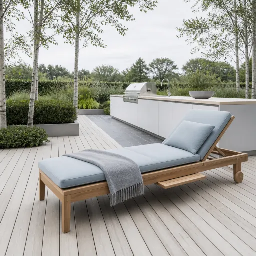 Bain de soleil en teck : l’atout chic pour une cuisine extérieure paysagée